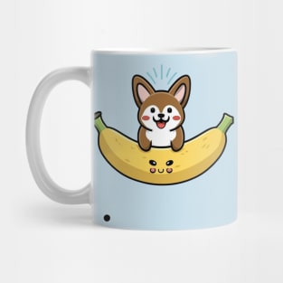 kawaii corgi banana coming out of it with black touch Mug